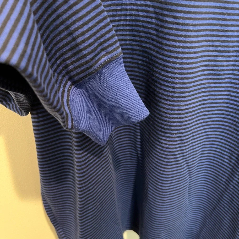 Lands’ End Blue Striped Men's Long Sleeve Polo Shirt Preppy Business Casual